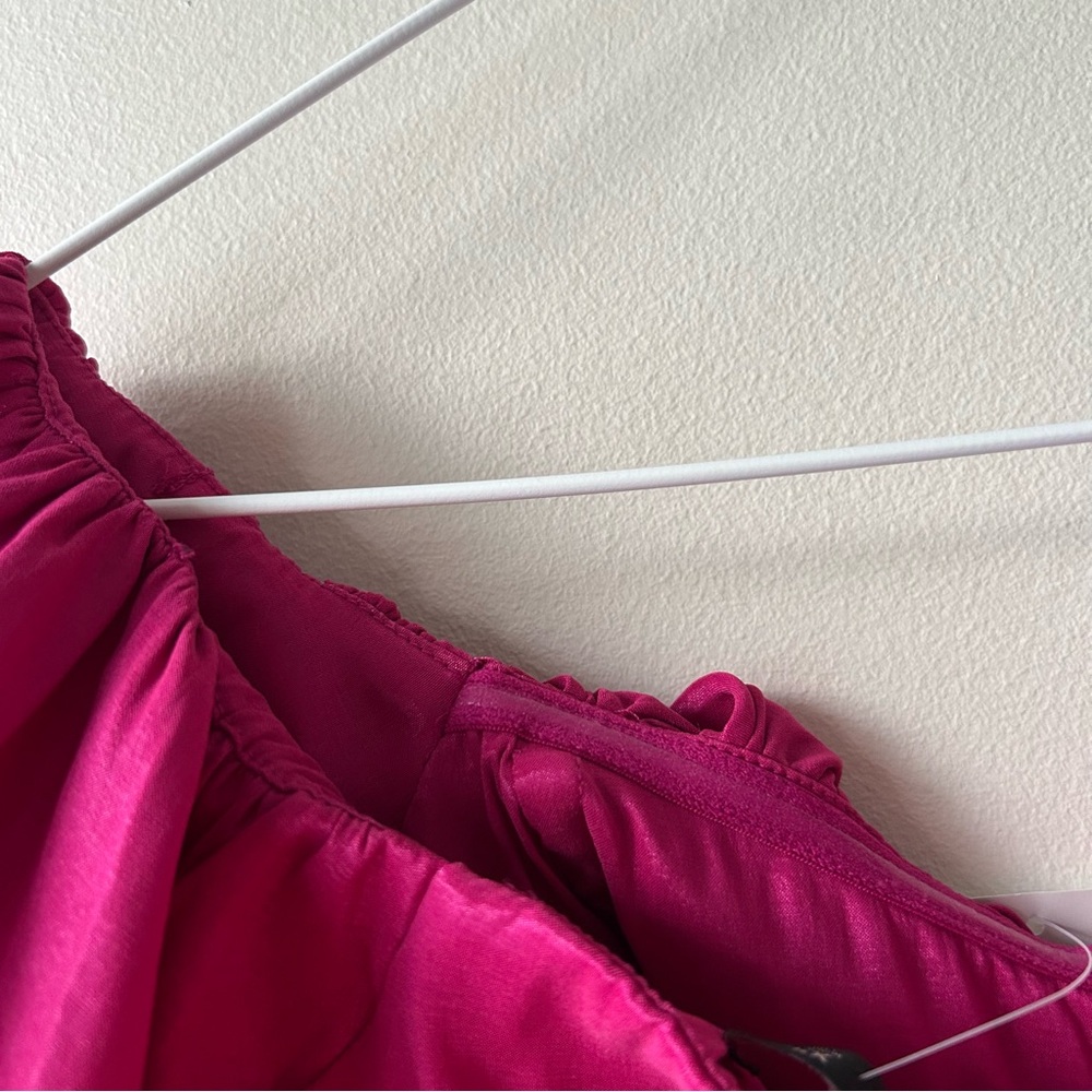 Abercrombie & Fitch Taffeta Off-The-Shoulder Midi Dress Fuchsia Pink XS NWT - Picture 10 of 14